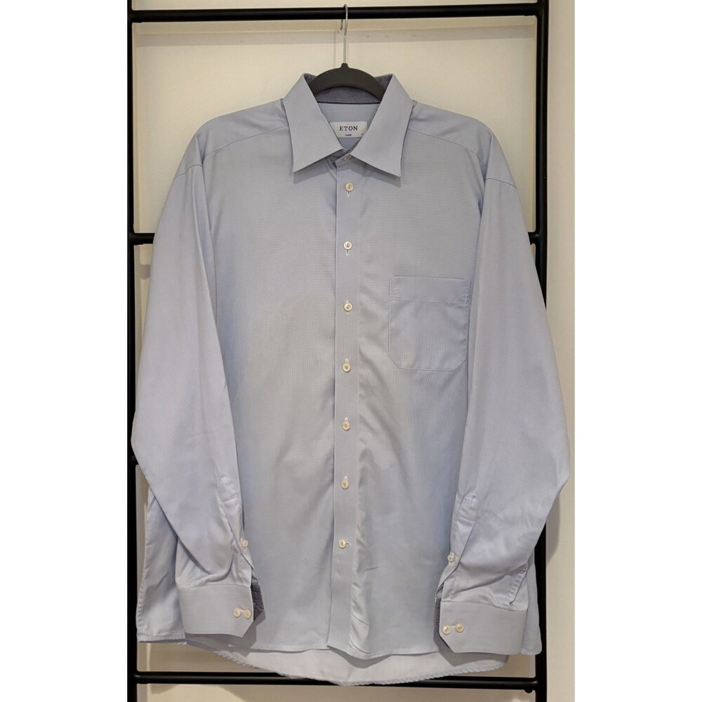 Eton Signature Twill Men's Dress Shirt in Light Blue Classic Fit Size 17